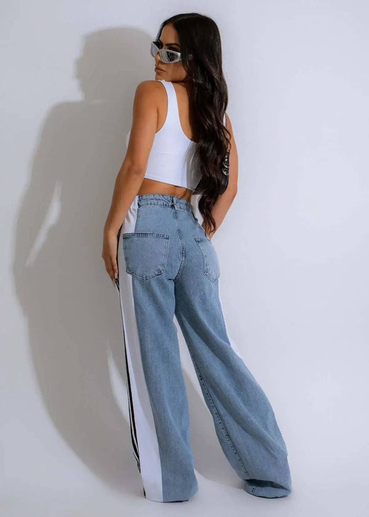 3 Stripe Wide Leg Jeans