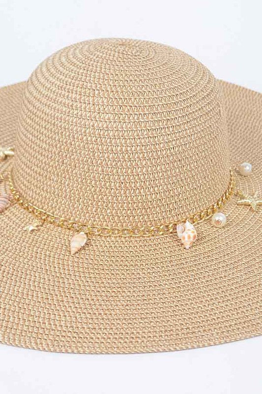 Sombrero de sol flexible con dije de mezcla de conchas y perlas
