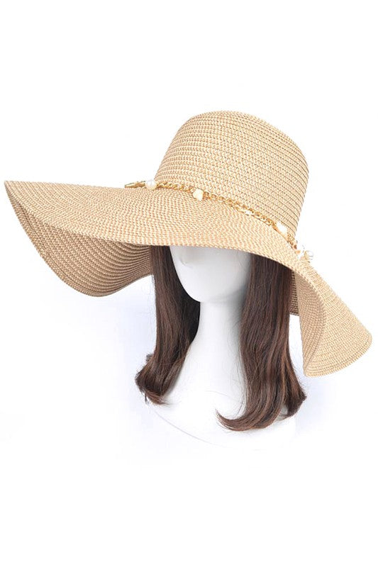 Sombrero de sol flexible con dije de mezcla de conchas y perlas