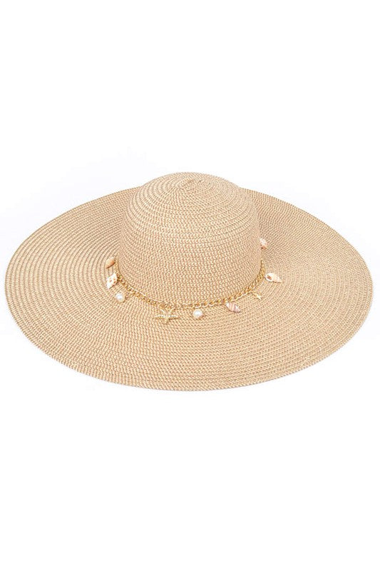 Sombrero de sol flexible con dije de mezcla de conchas y perlas