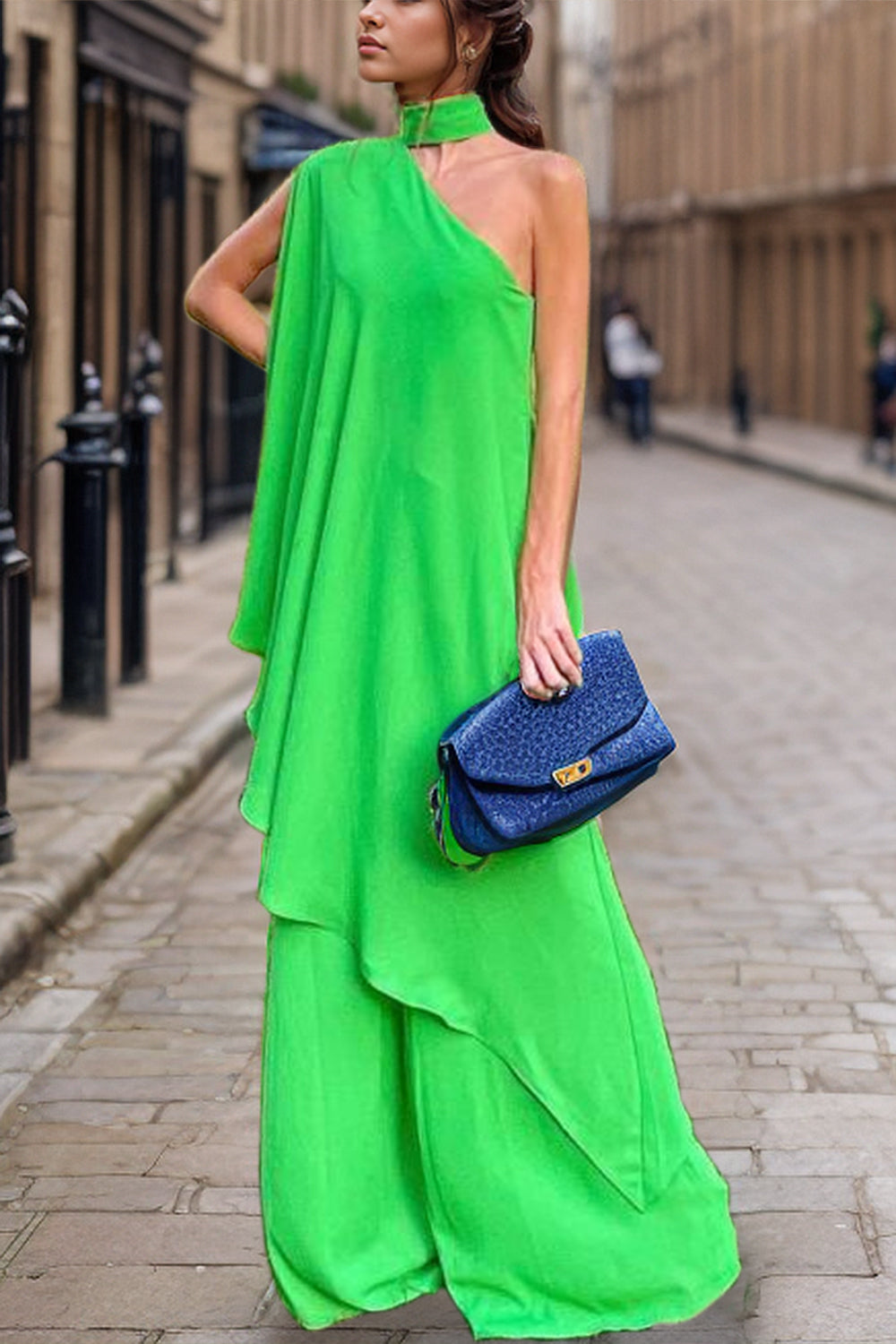 Mock Neck Single Shoulder Set