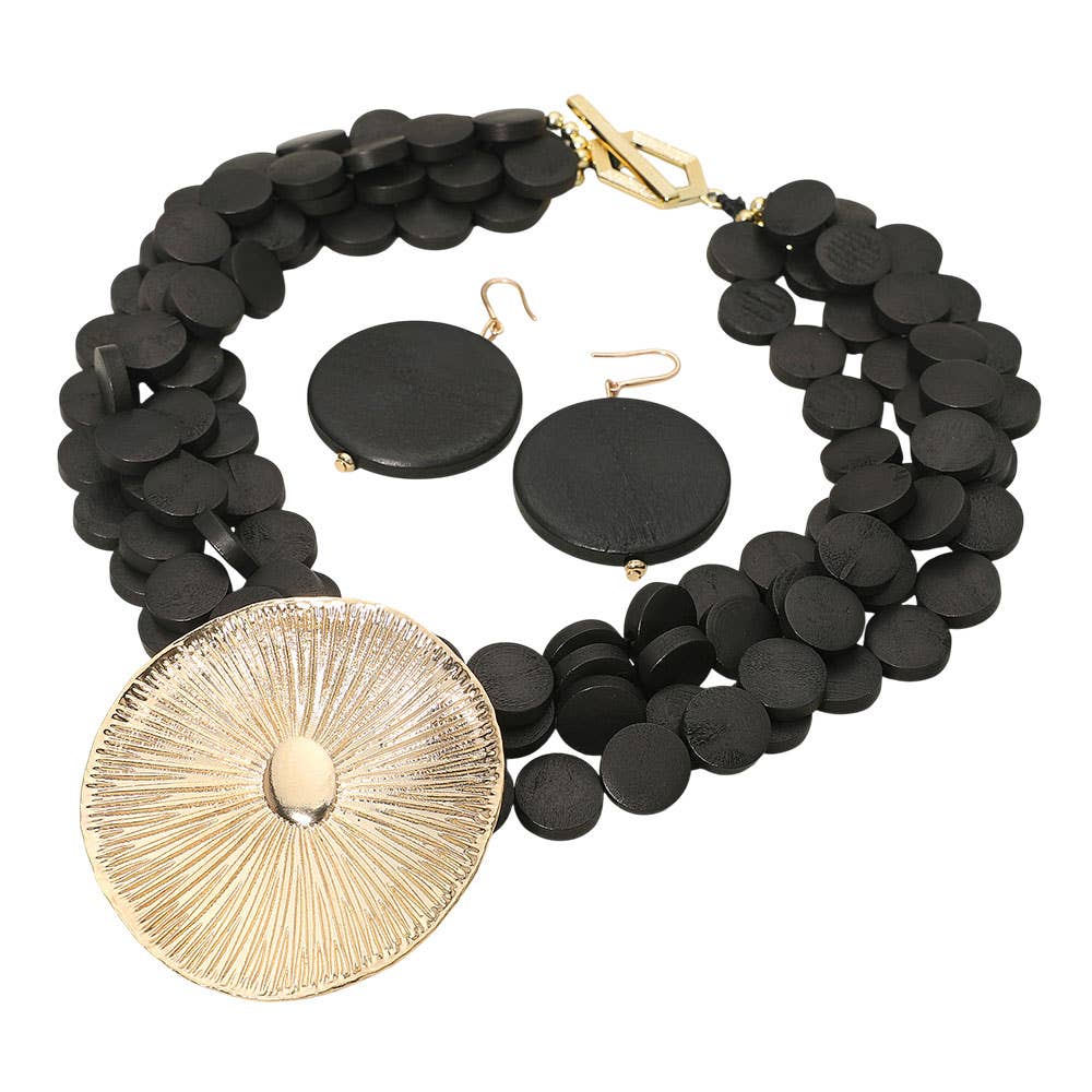 Bold Textured Metal Disc Accent Wooden