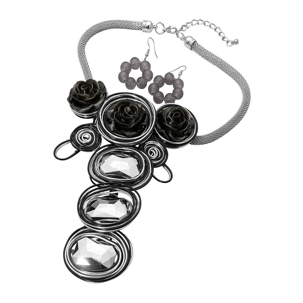 Bold Floral Accent Artistic Colorful Wire Coil Statement Necklace