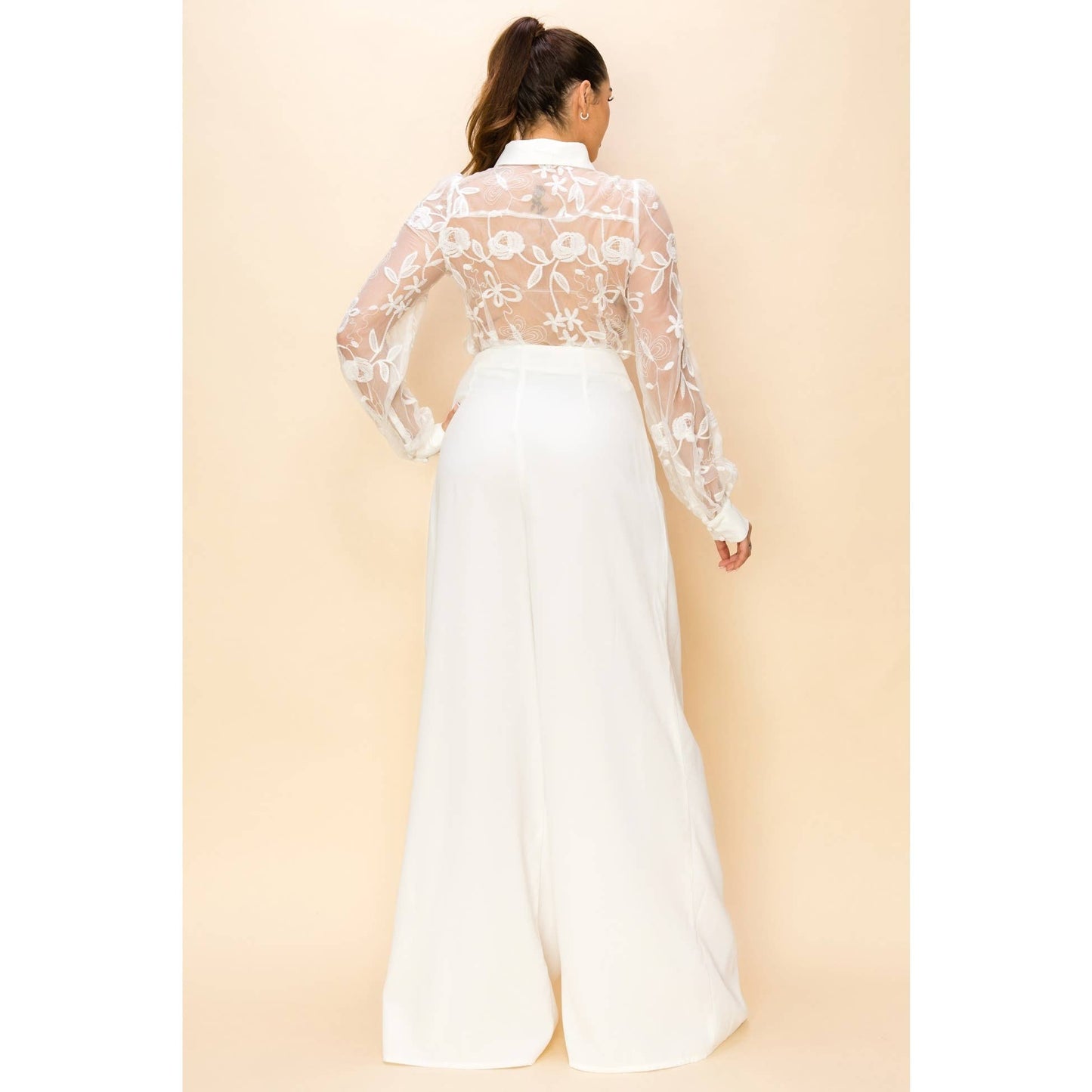 SP435122-1 - LACE TOP AND SOLID PANTS SET