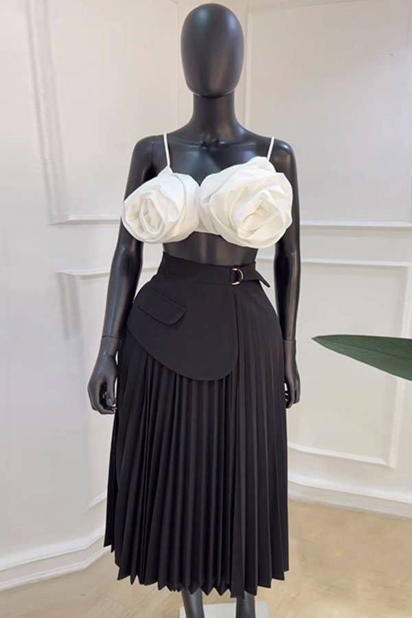 Fashion High Waist Design Sense A-Line Pleated Mid-Length Skirt