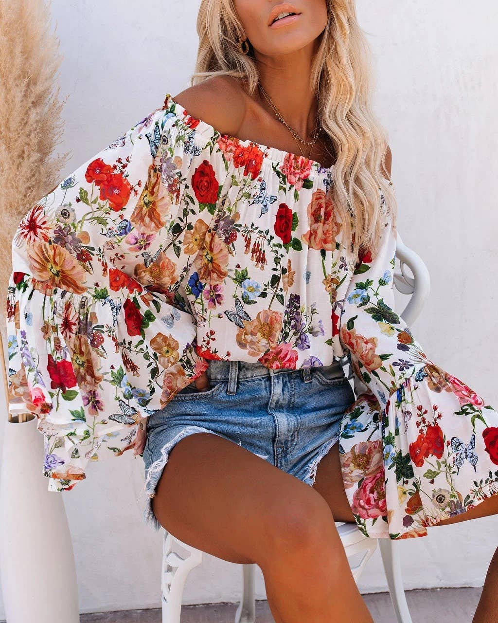 Women's Printed Off Shoulder Blouse Shirt Top