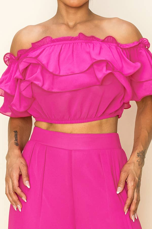 Chiffon Ruffle Off Shoulder Set SM5455.