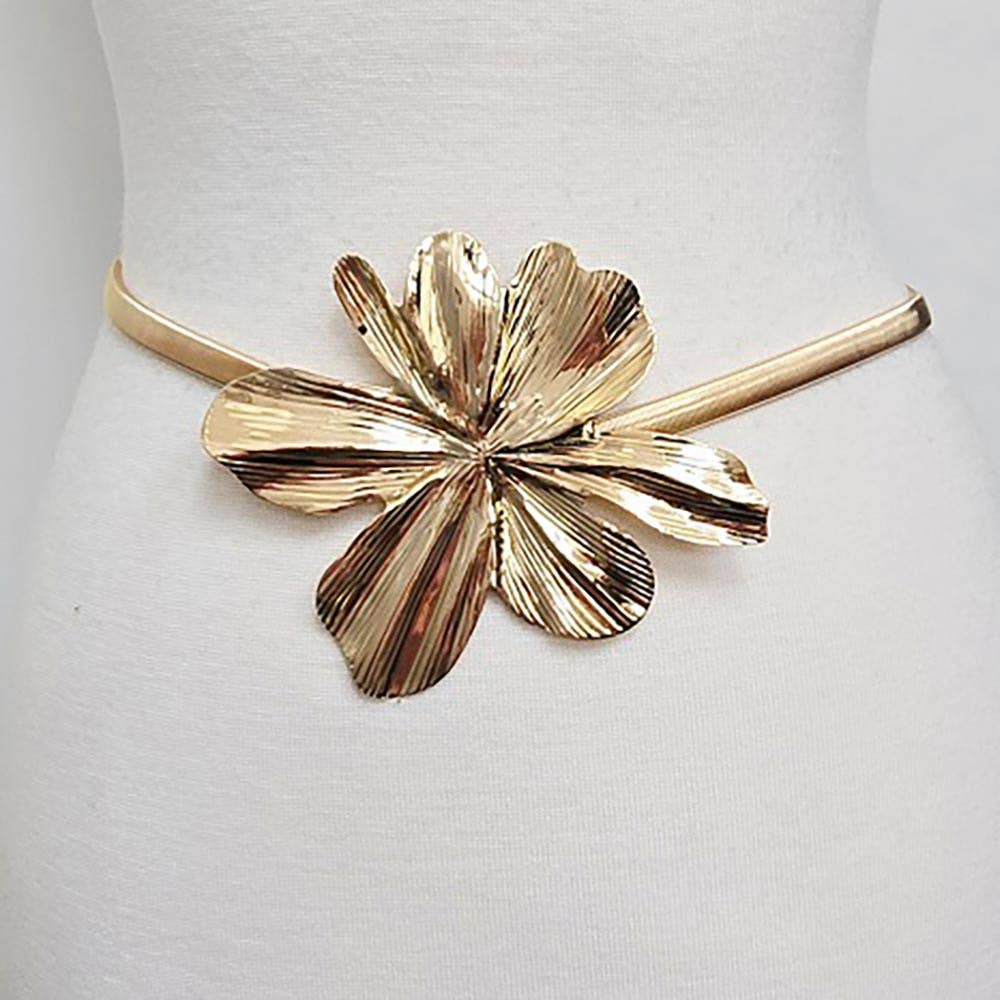 Floral Buckle Accent Slim Stretch Belt