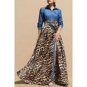 DENIM AND LEOPARD MAXI DRESS