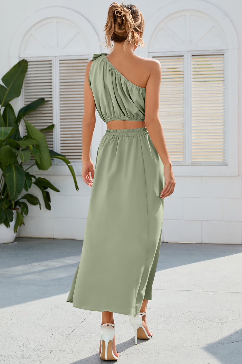 Ruched One Shoulder Slit Set