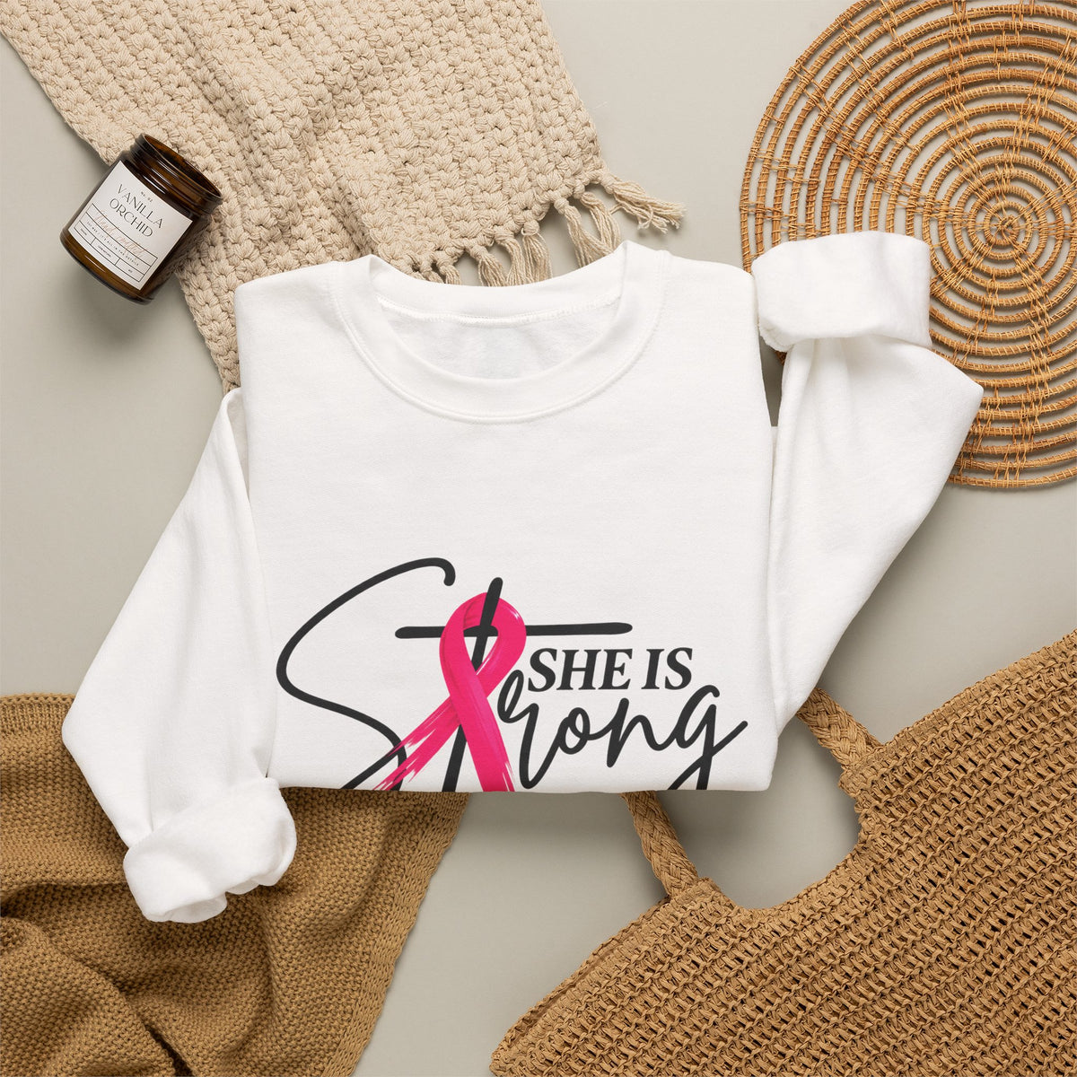 She Is Strong Pink Ribbon Sweatshirt