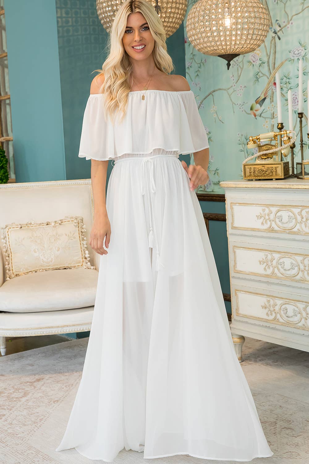 OFF-SHOULDER-MAXIKLEID