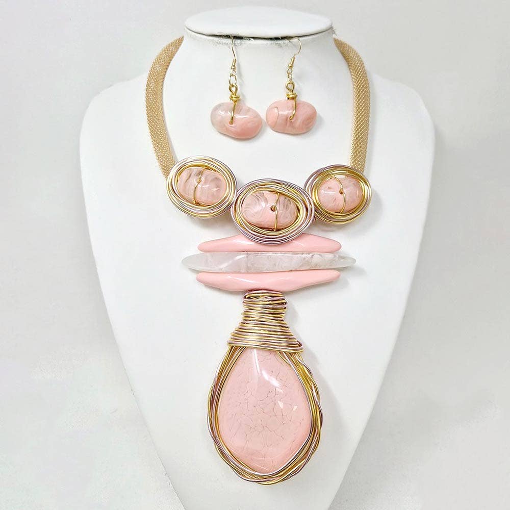 Bold Abstract Resin Stone Pendant Accent Statement Necklace