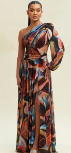 Print mesh maxi dress