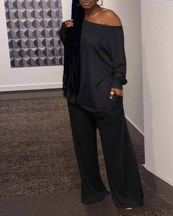 Long sleeve casual pockets sets