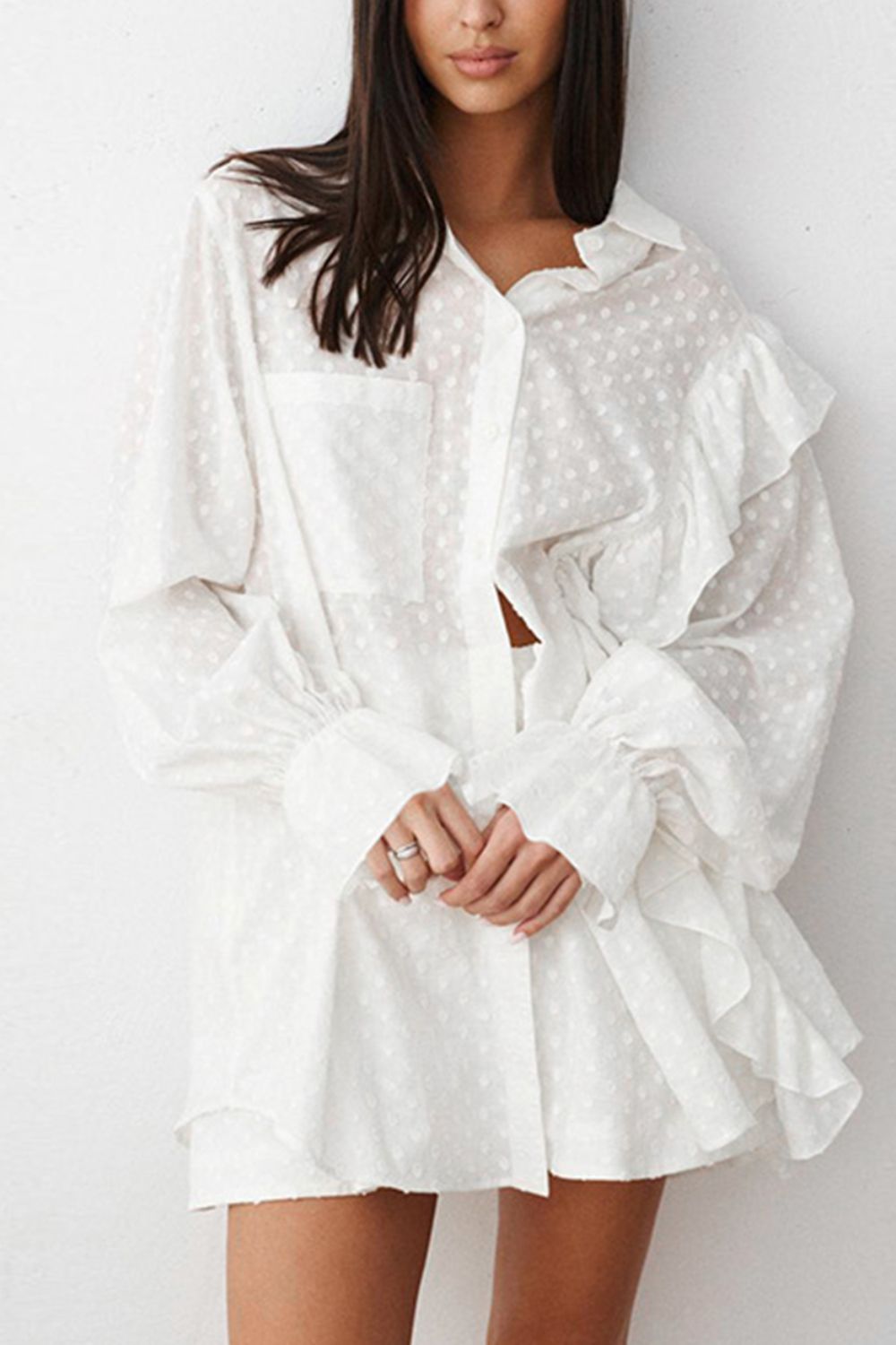 Ruffled Dot Applique Collared Neck Set