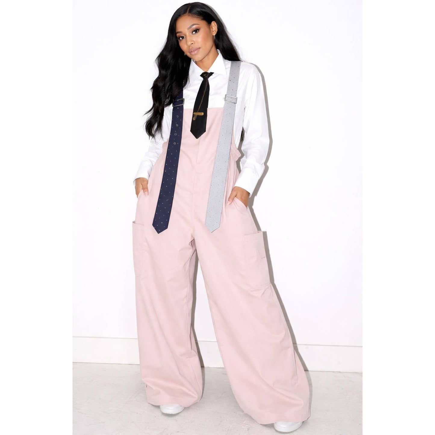 Stripe Tie Strap Detail Wide Leg Jumpsuit