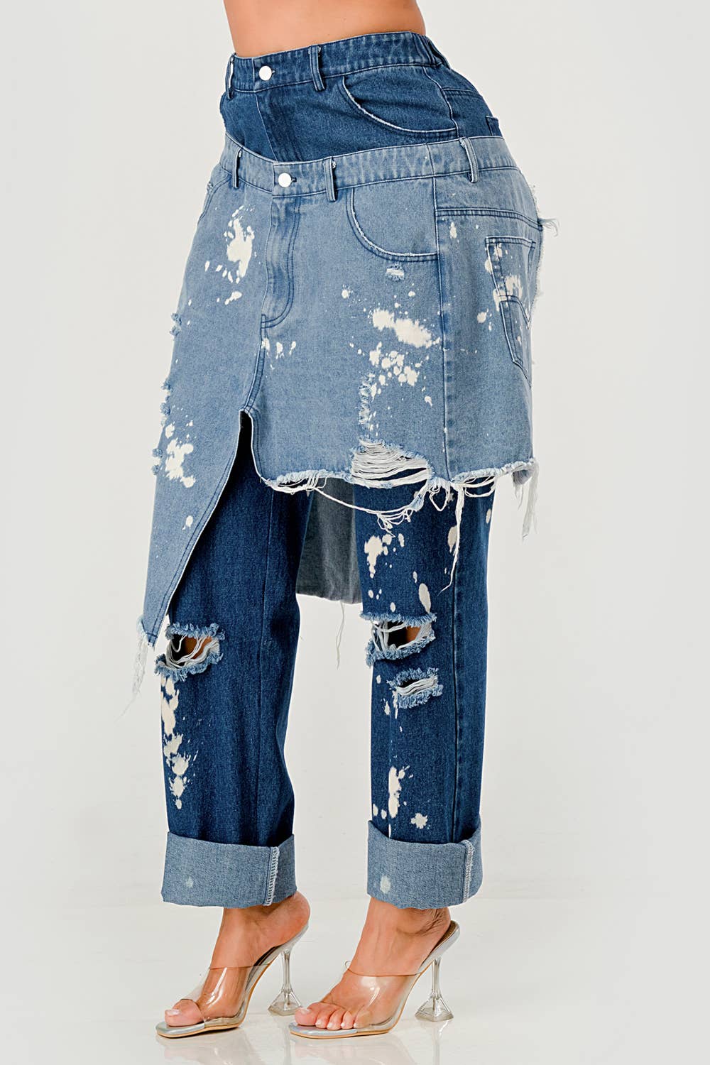 Double-Layer Destroyed Denim Pants