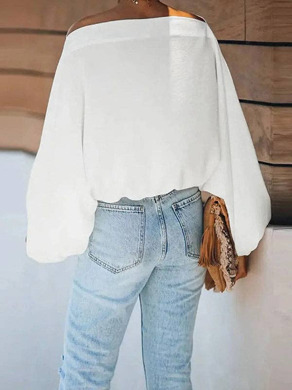 Simple Loose Face Printed Puff Sleeves White T-Shirt