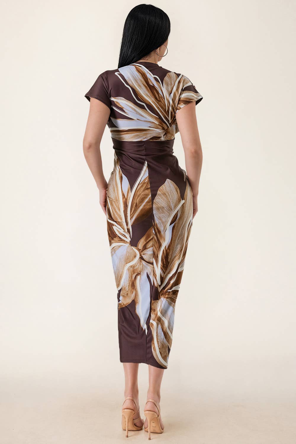 Floral Deep V-neck pleats midi dress