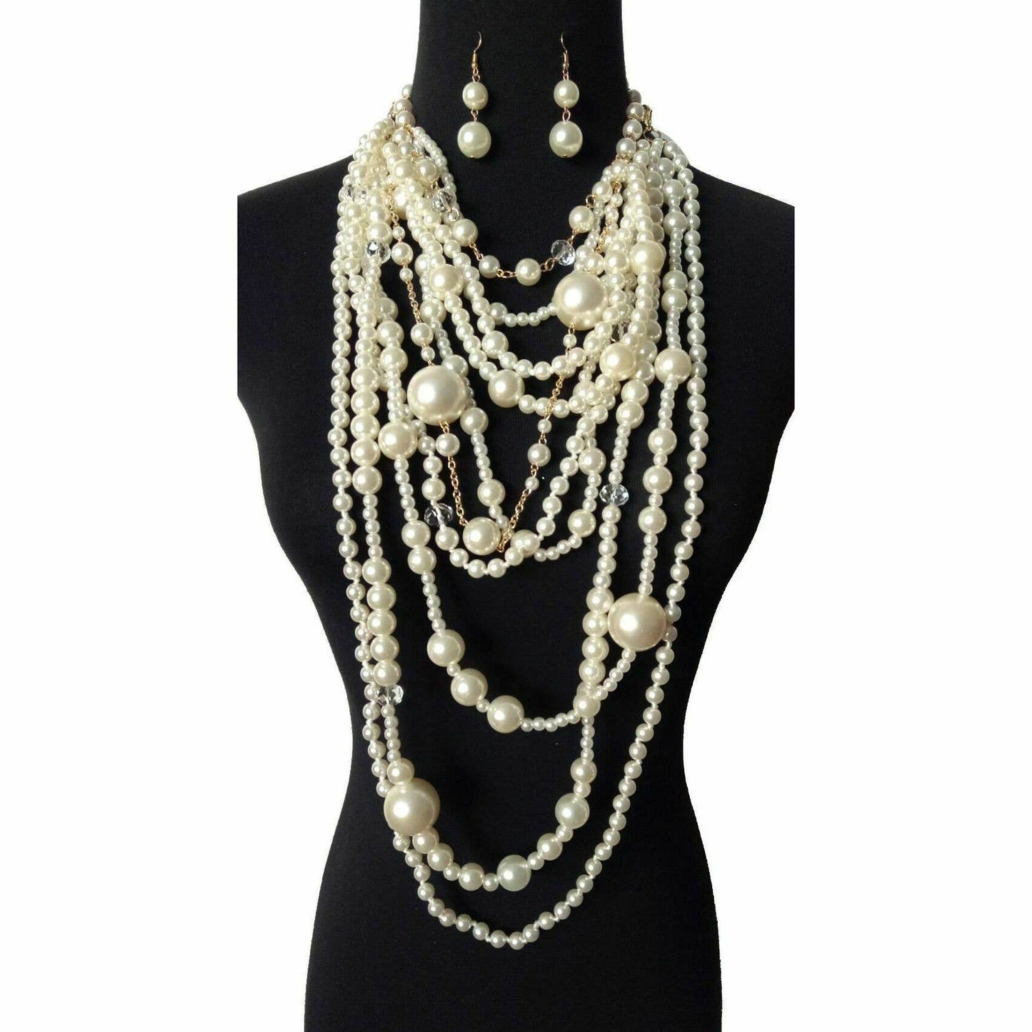 Chunky Multi-Layered Pearls Statement Necklace Set