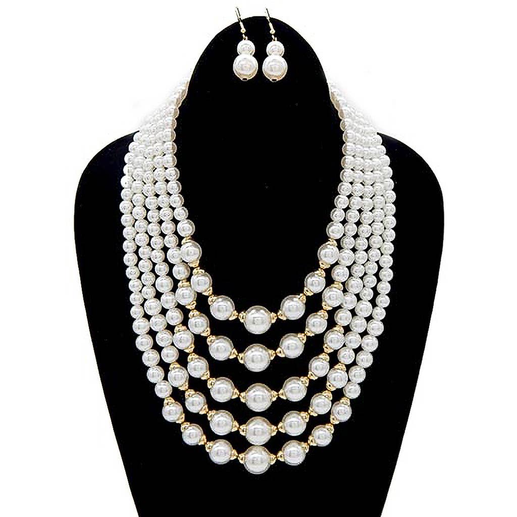 Fiver Layered BIB Fuax Pears Statement Necklace Set