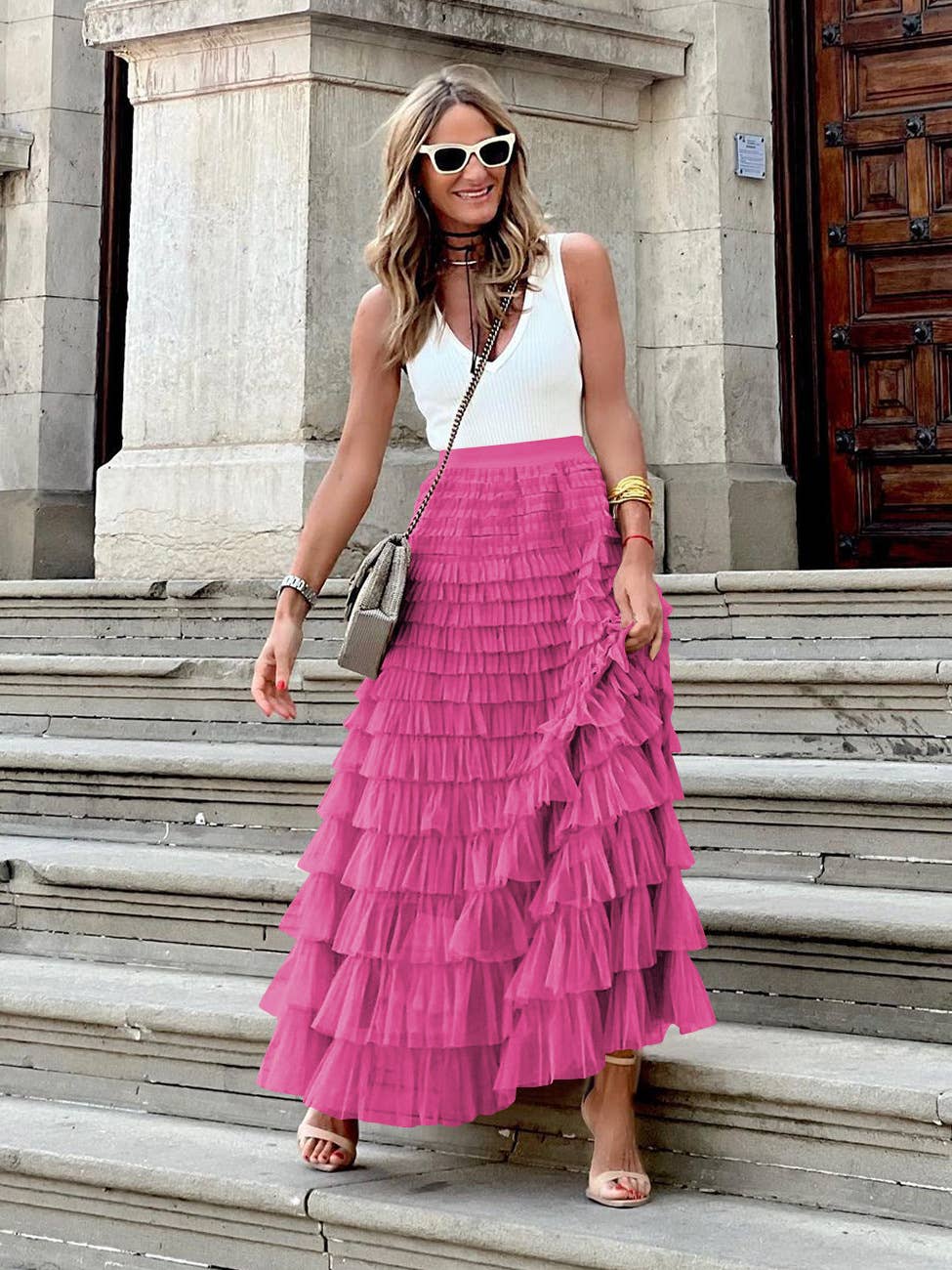 A-line tulle maxi flare skirt