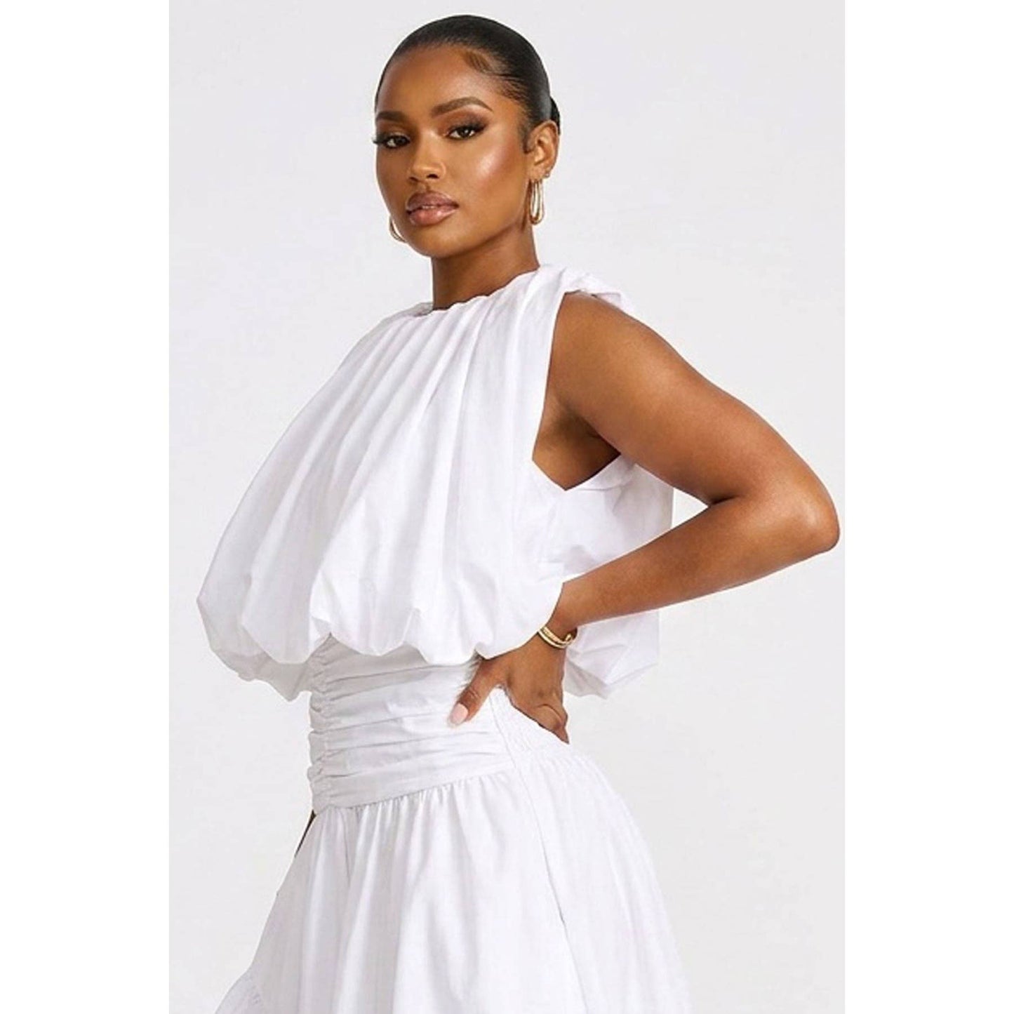 Cropped Bubble Top & High-Low Bubble Skirt Set