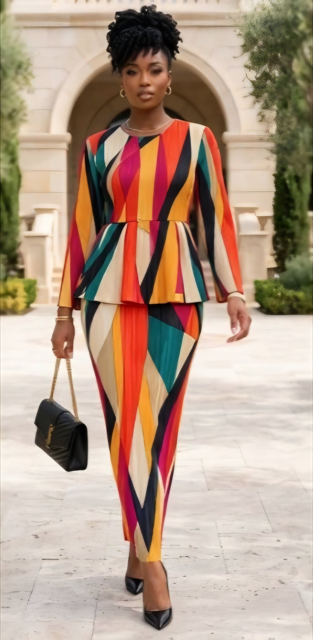 Pleated geometric maxi dress
