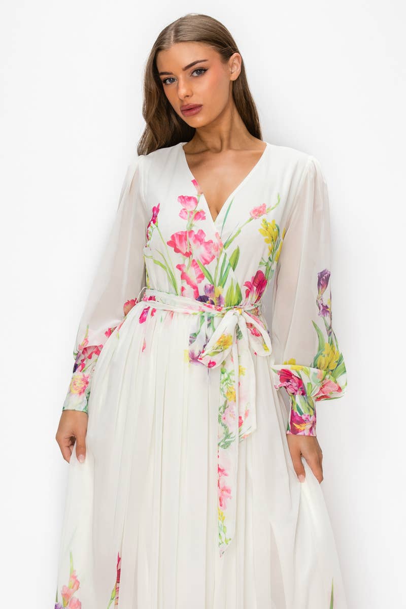 Floral Long Sleeve Wrap Maxi Dress