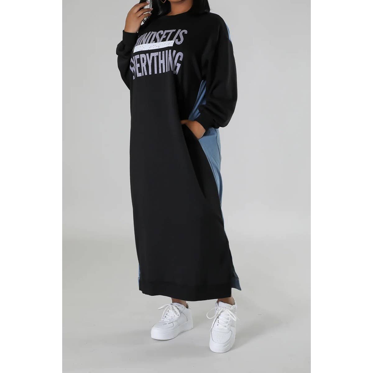 Sweatshirt Half Denim Half Maxi Dress
