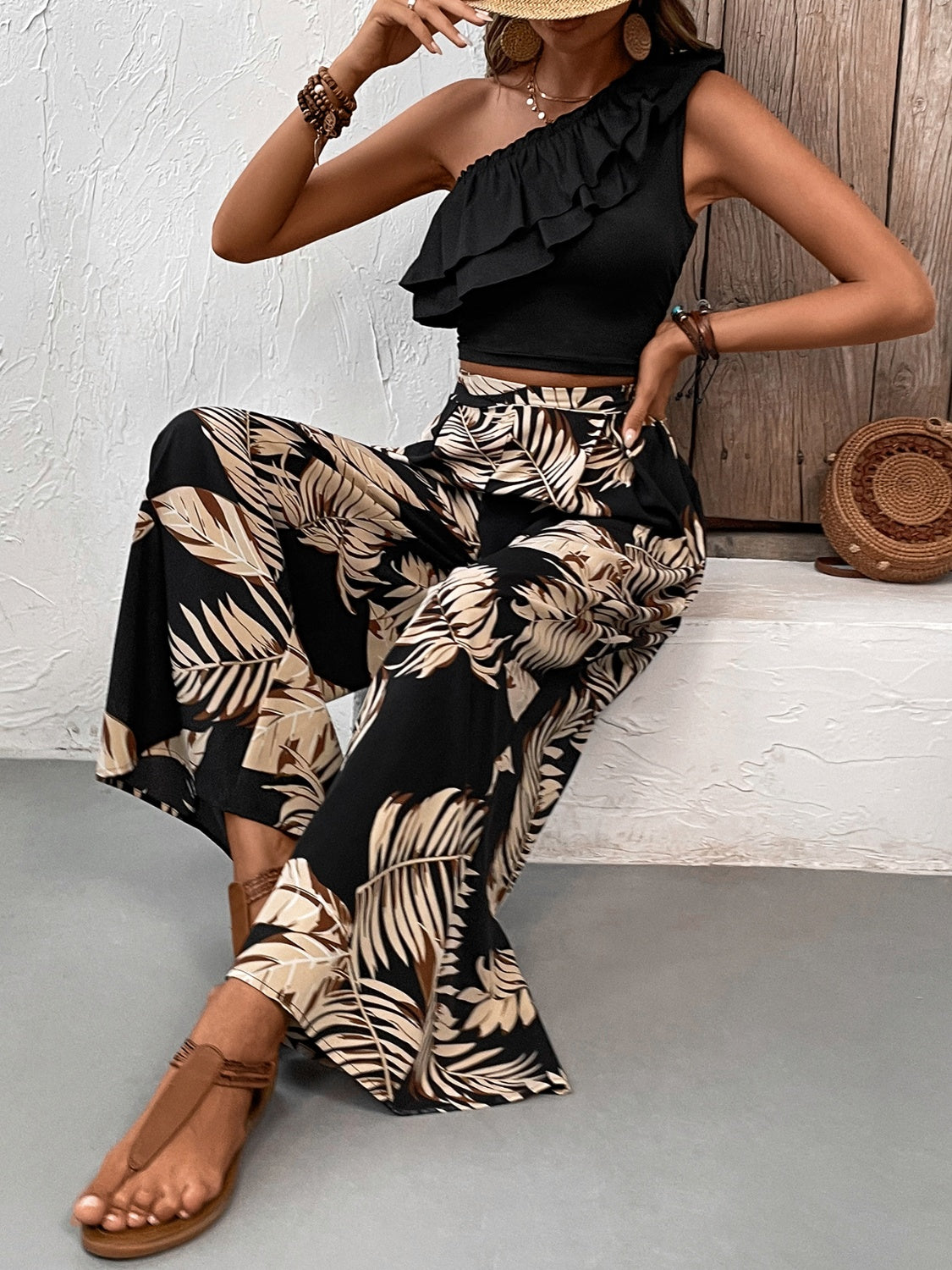 Honey Ruffled Sleeveless Printed Set