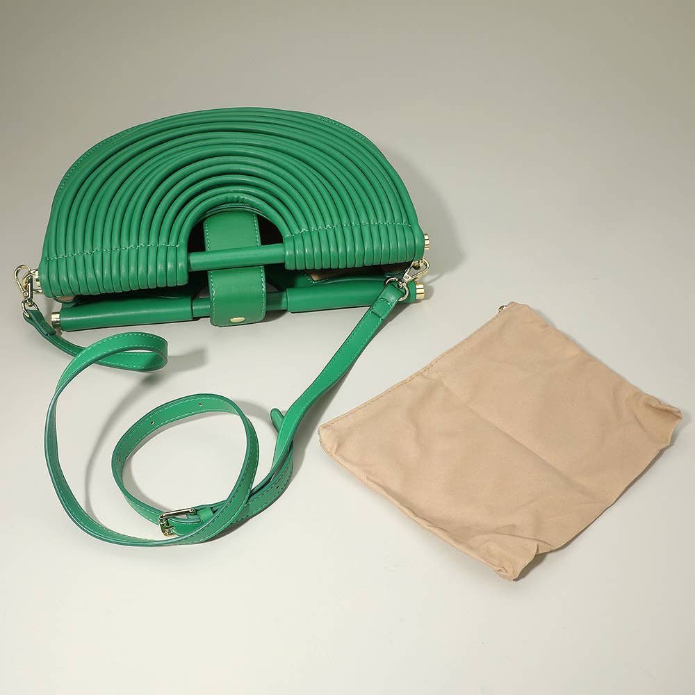 Faux Leather Unique Half Moon Structured Handbag / Crossbody Bag