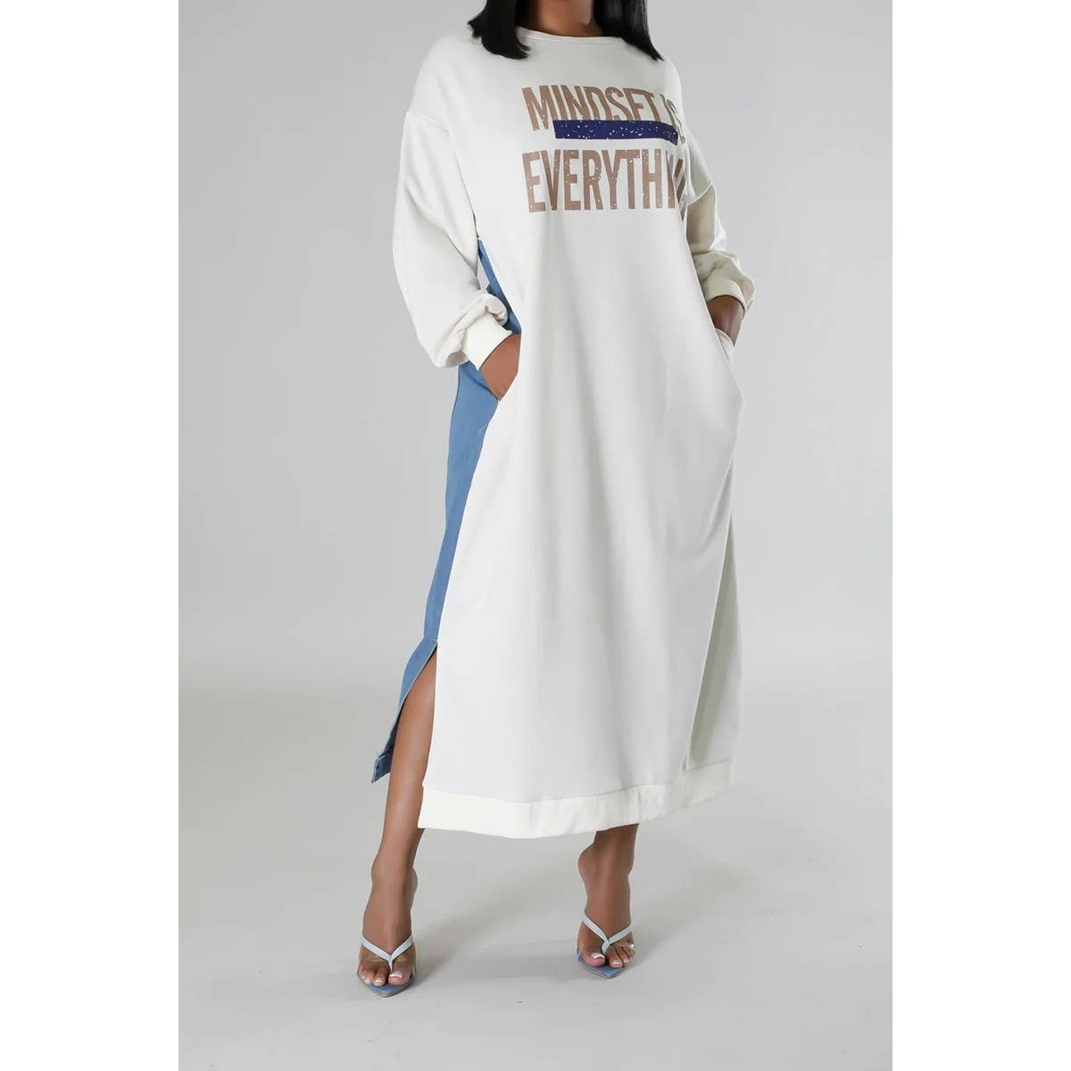 Sweatshirt Half Denim Half Maxi Dress