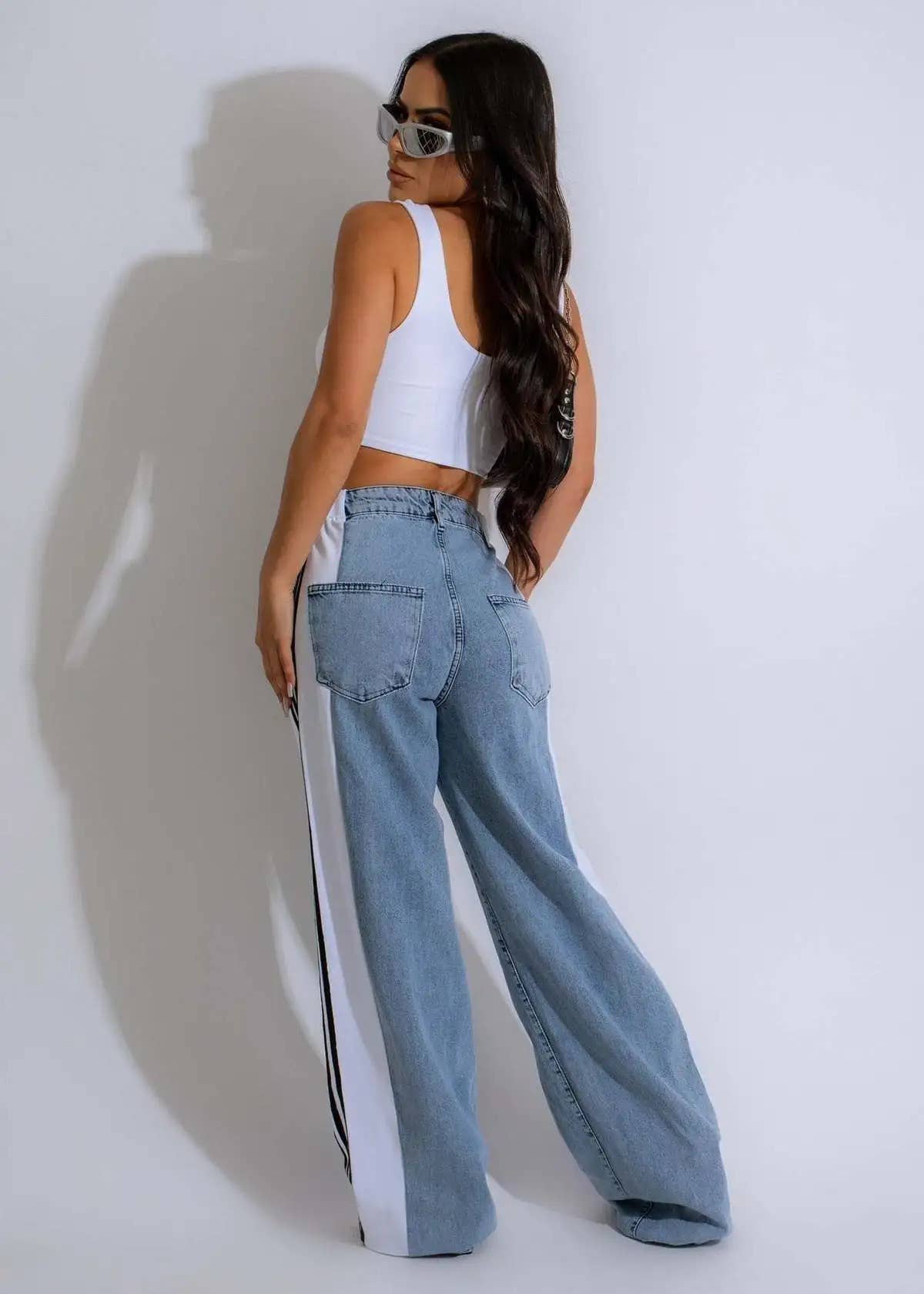 3 Stripe Wide Leg Jeans