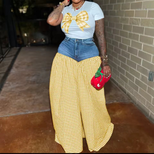 2pc yellow checkered set