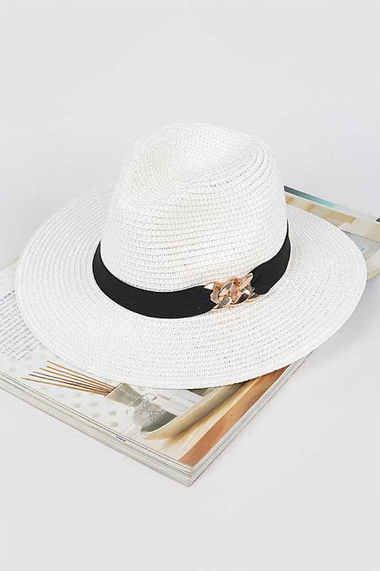 Gold Chain Accent Straw Panama hat