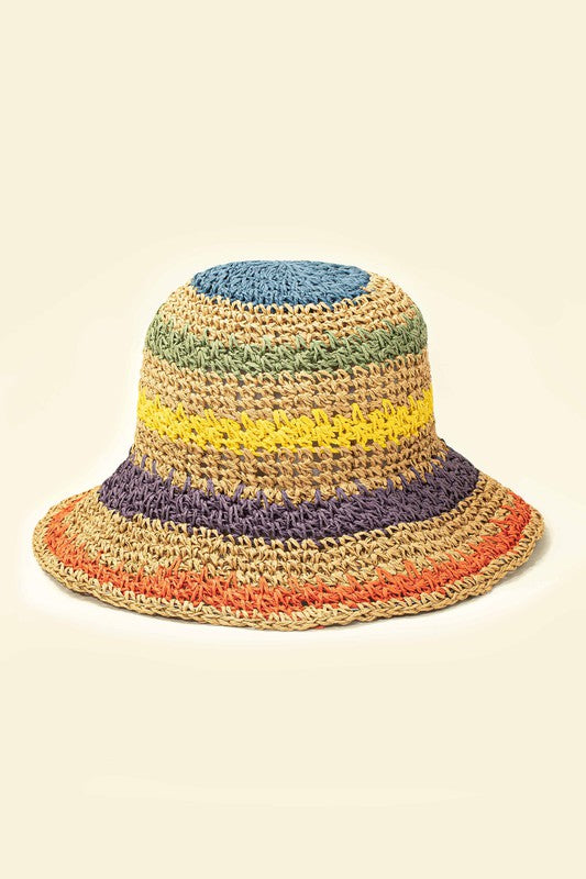 Sombrero de pescador de paja de crochet plegable