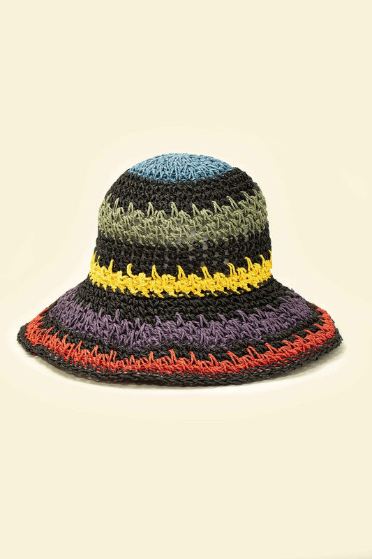 Sombrero de pescador de paja de crochet plegable
