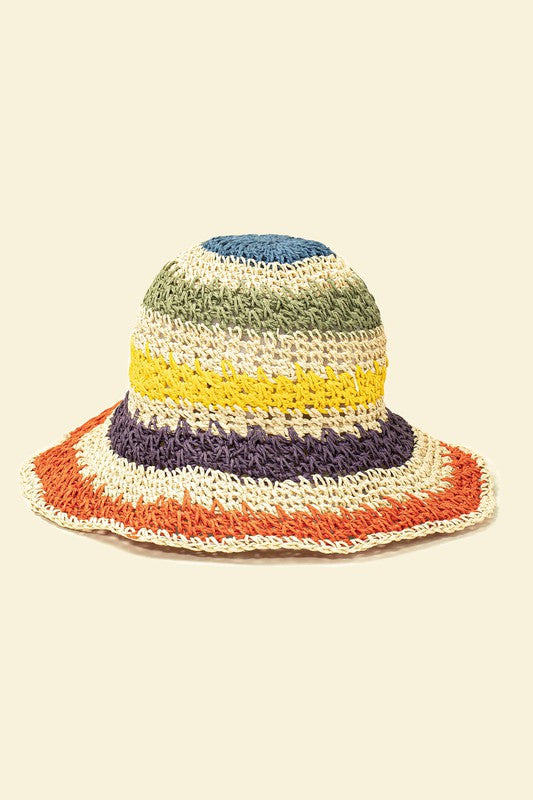 Sombrero de pescador de paja de crochet plegable