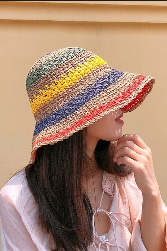 Sombrero de pescador de paja de crochet plegable