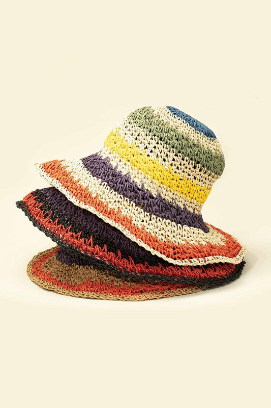 Sombrero de pescador de paja de crochet plegable