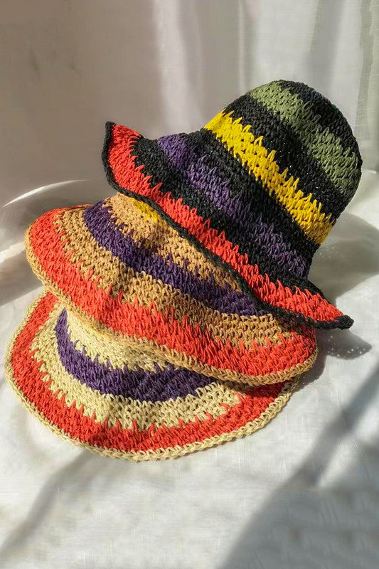 Sombrero de pescador de paja de crochet plegable