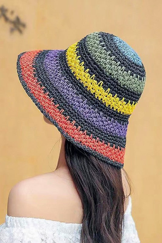 Sombrero de pescador de paja de crochet plegable