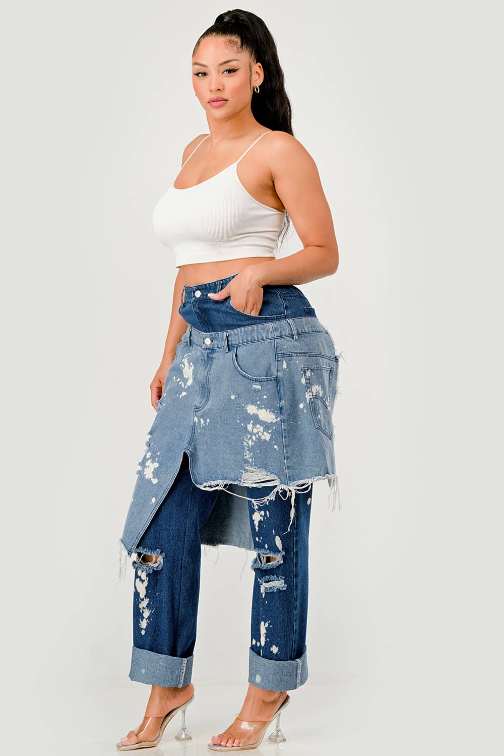 Double-Layer Destroyed Denim Pants