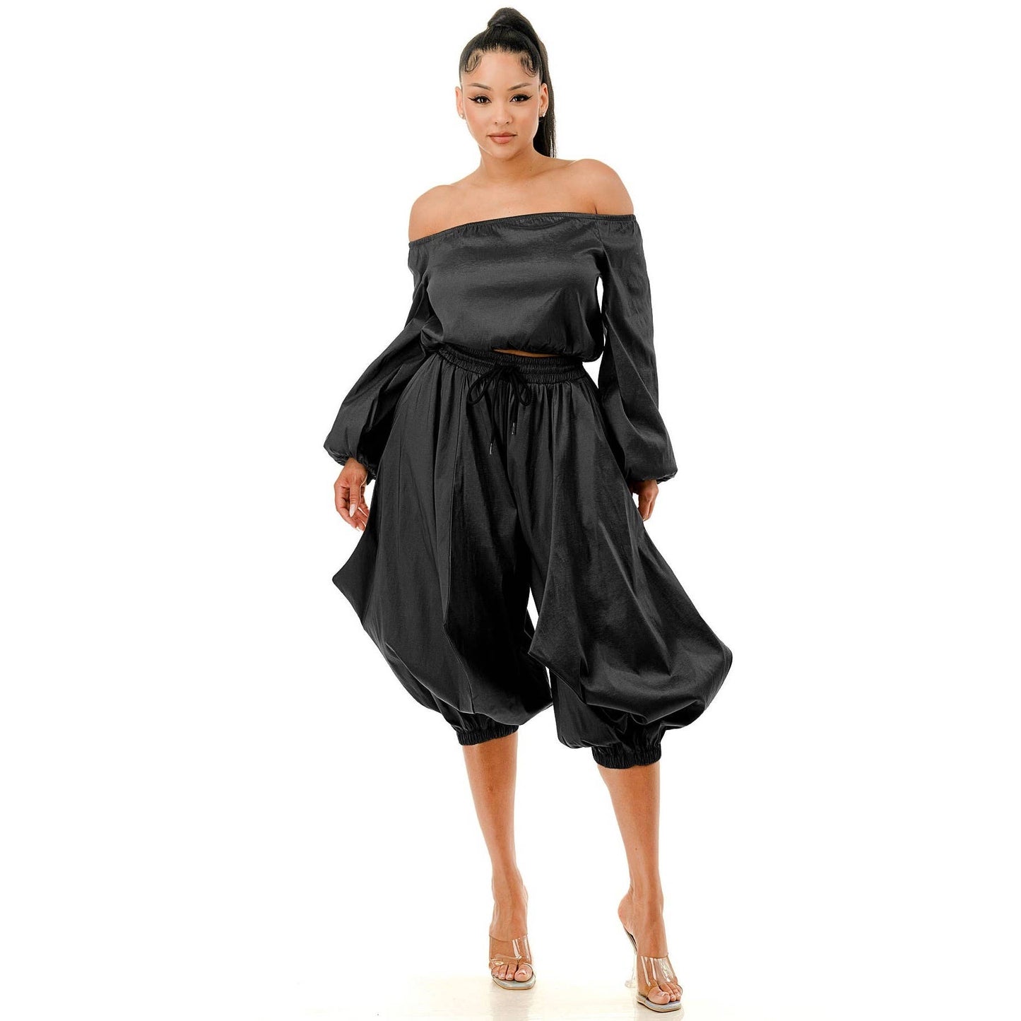 Off the Shoulder Crop Top & Pants Set