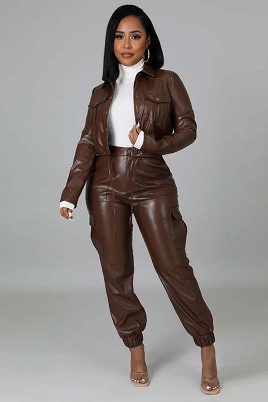 SEXY LEATHER 2PC SET