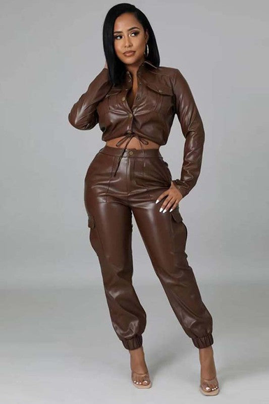 SEXY LEATHER 2PC SET