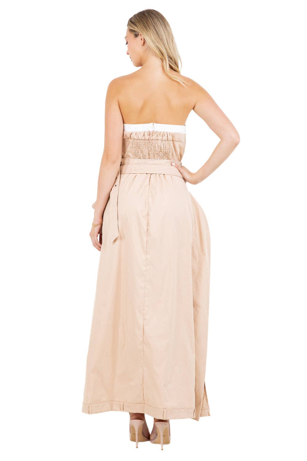 Beige STRAPLESS LONG MAXI DRESS
