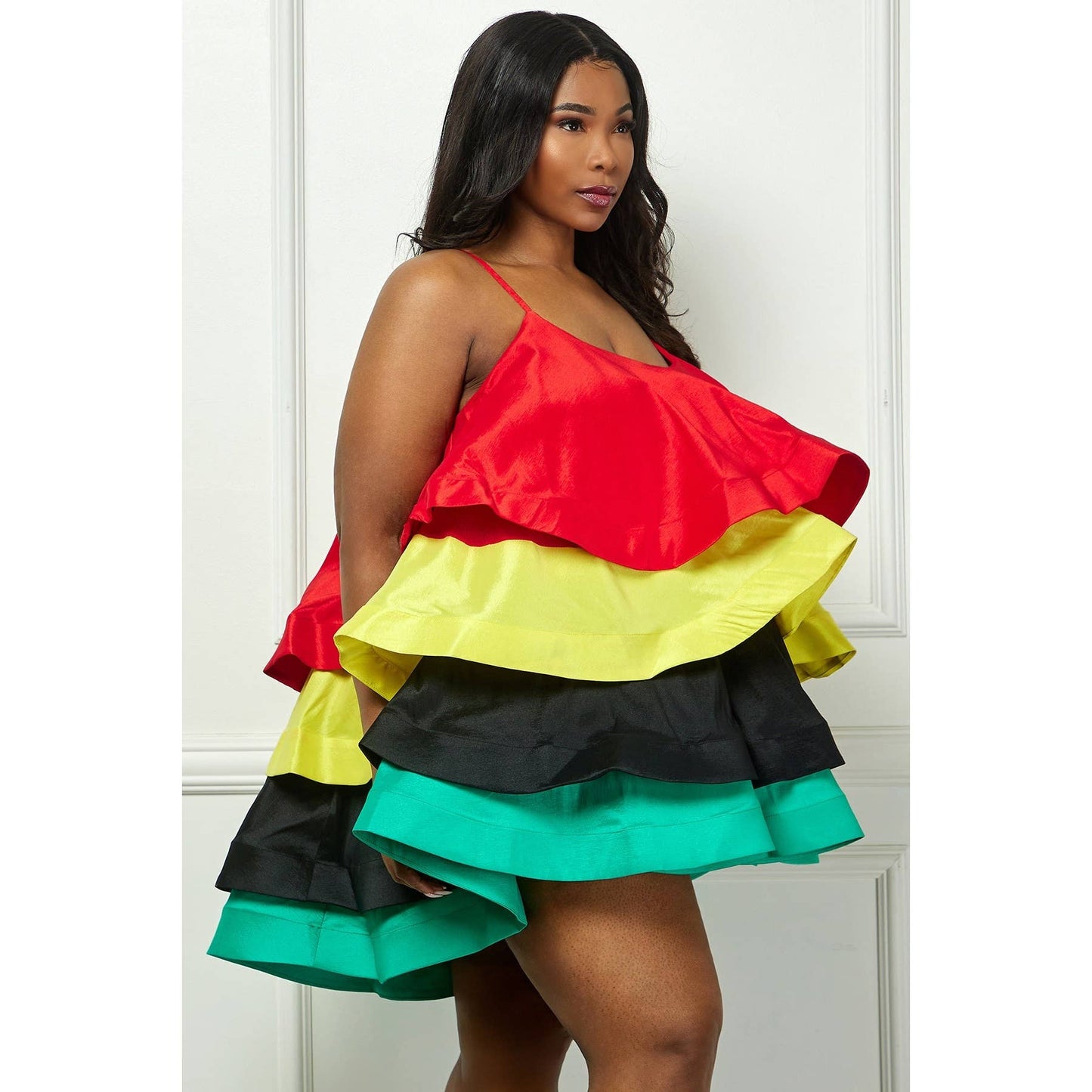 Plus Spaghetti Straps Tiered Flare Mini Dress
